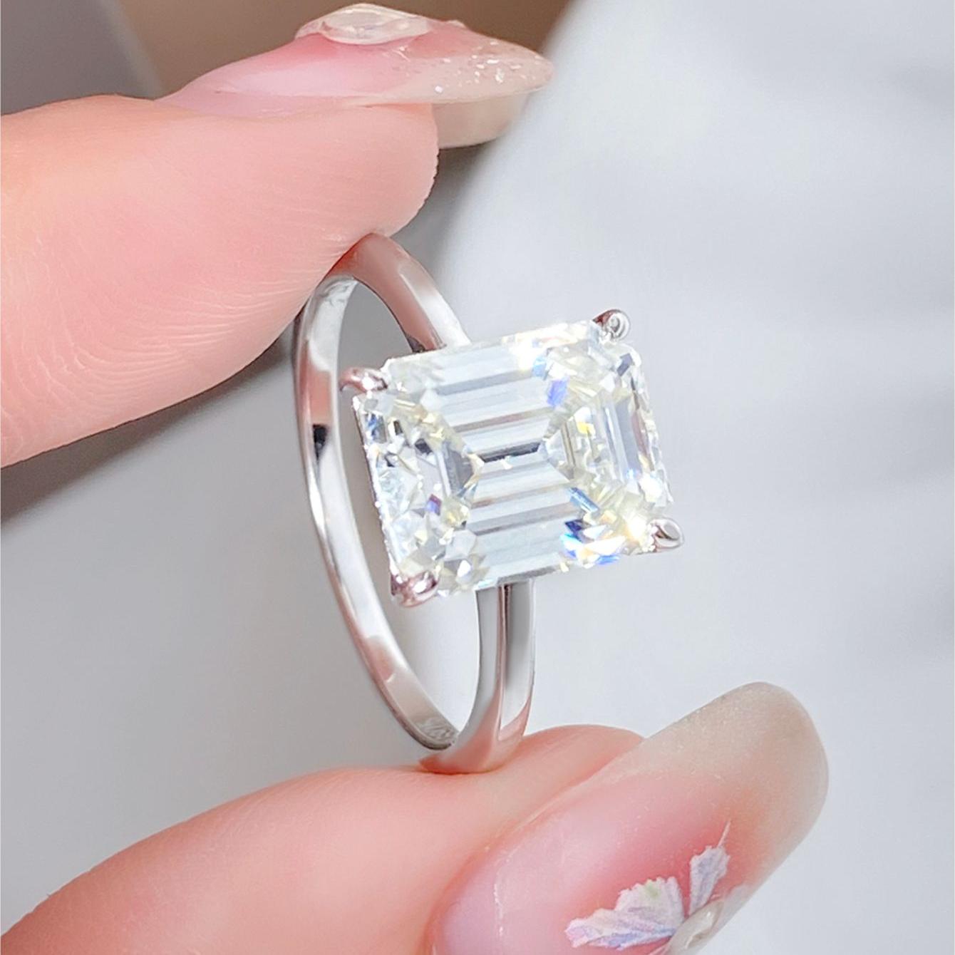 3.8 ct Emerald Cut Moissanite Solitaire Engagement Ring