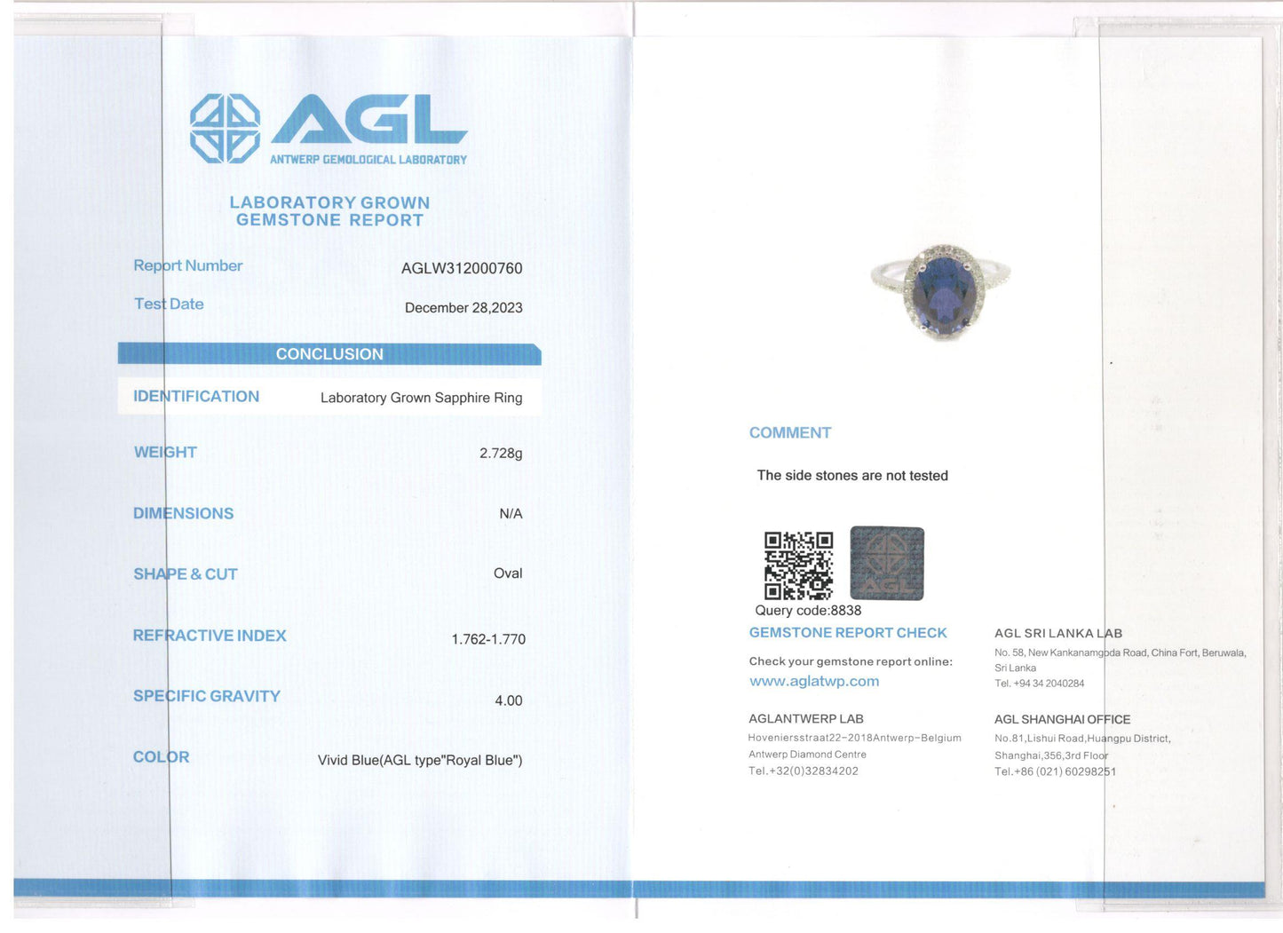 Certificado de piedras preciosas de AGL