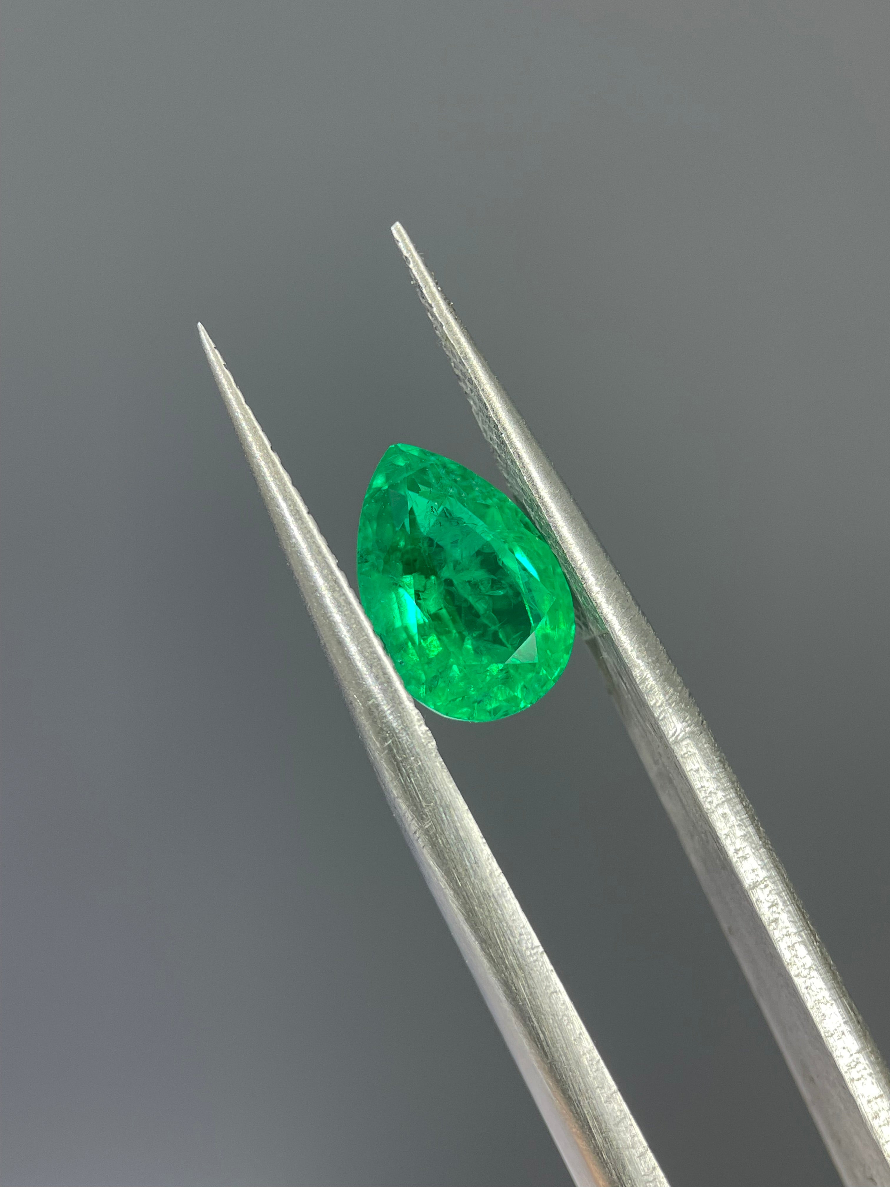2.05 ct Pear Cut Lab Emerald Gemstone