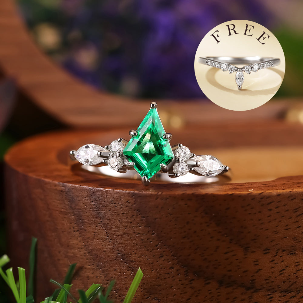 Bague de fiançailles avec halo d'émeraude ovale de laboratoire de 1 ct