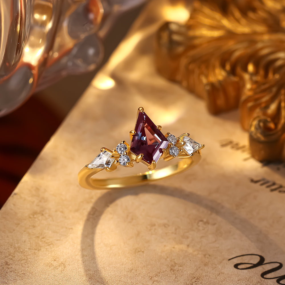 1.24 ct Kite Cut Lab Alexandrite Cluster Engagement Ring