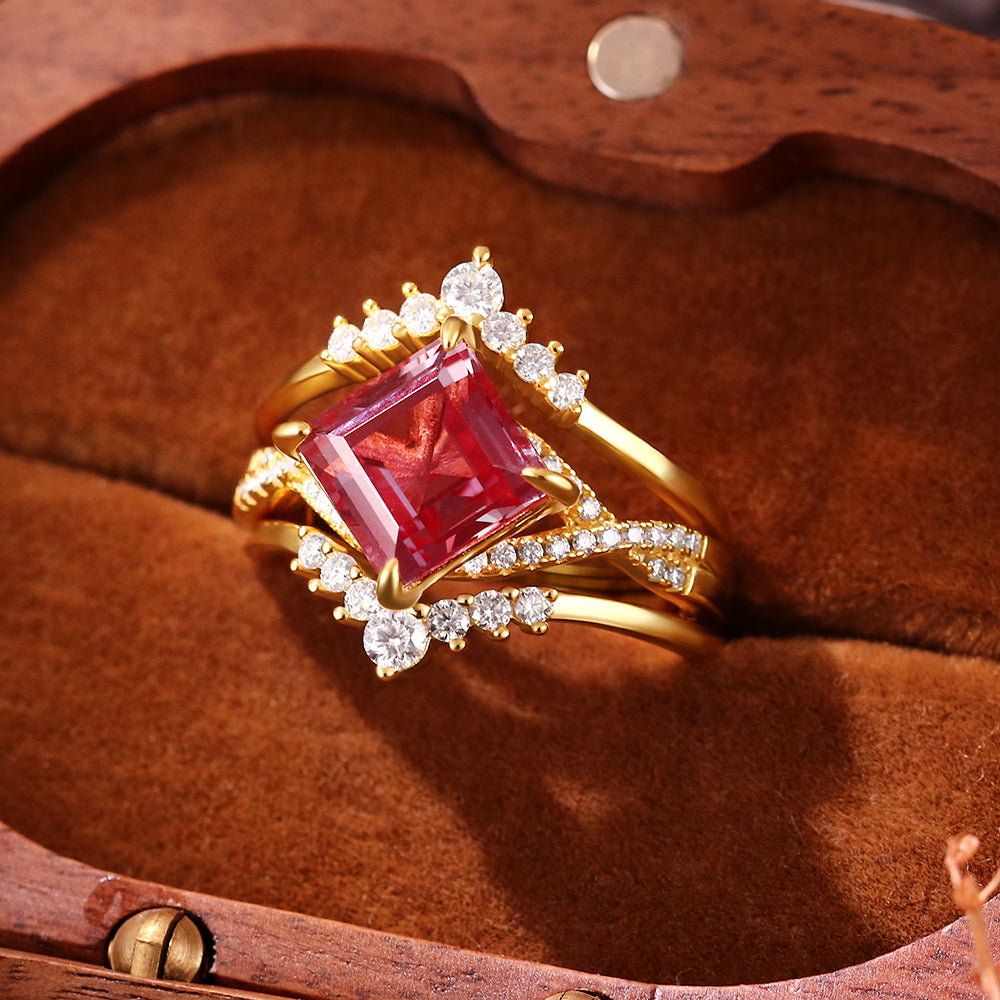 Anillo de compromiso con halo de esmeraldas de laboratorio ovaladas de 1 ct