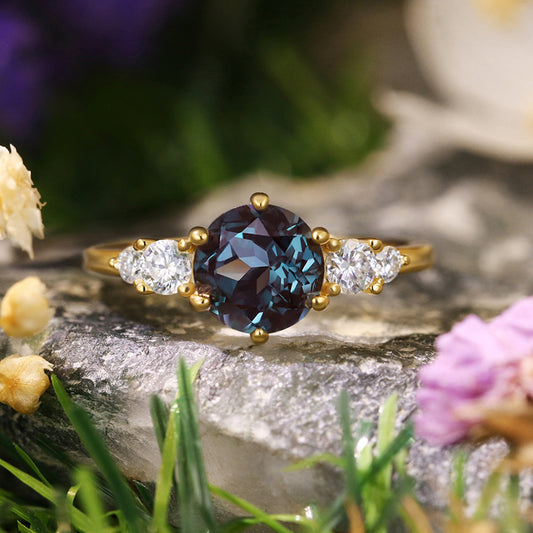 1.70ct Round Cut Lab Alexandrite Vintage Engagement Ring