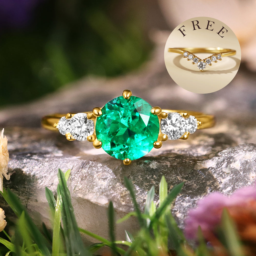 Bague de fiançailles avec halo d'émeraude ovale de laboratoire de 1 ct