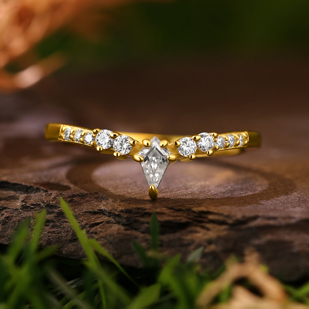 Unique 6*9mm Kite Cut Moss Agate Cluster Bridal Ring Set