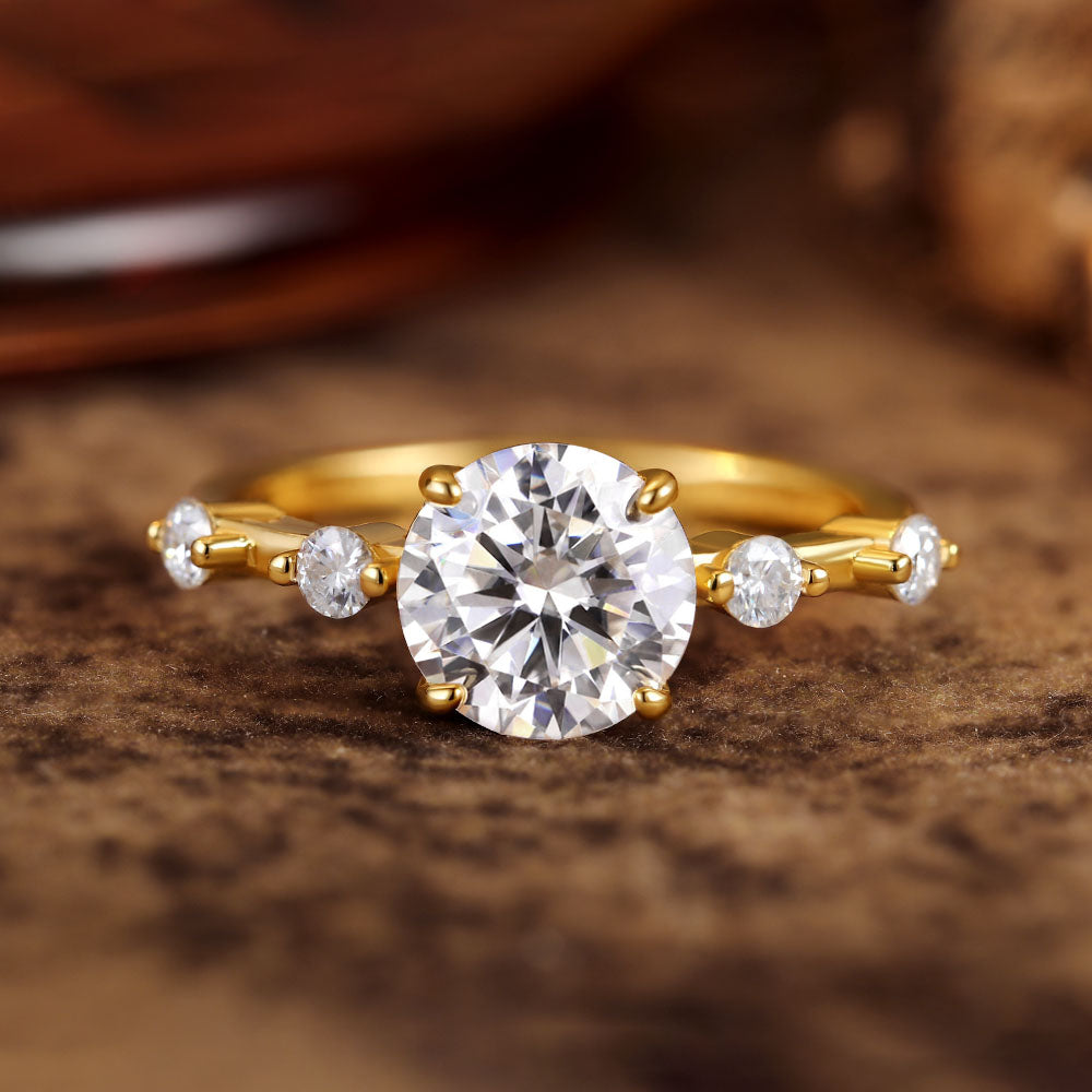 2.0 ct Round Moissanite Unique Distance Pave Set Engagement Ring