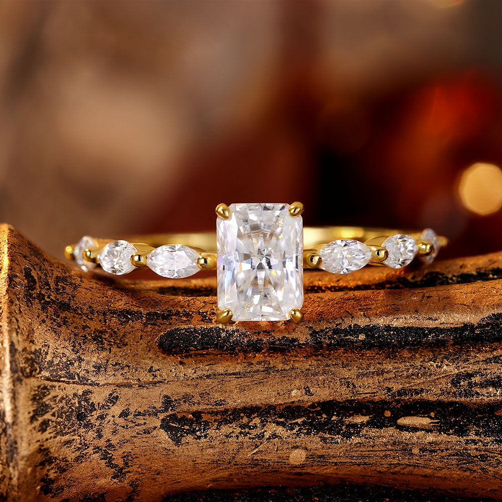 1.1 ct Radiant Moissanite Engagement Ring With Marquise Moissanite Accents