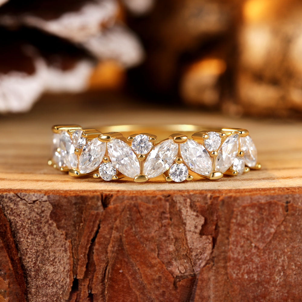 1.04 ct Marquise & 0.22 ct Round Moissanite Half Eternity Ring