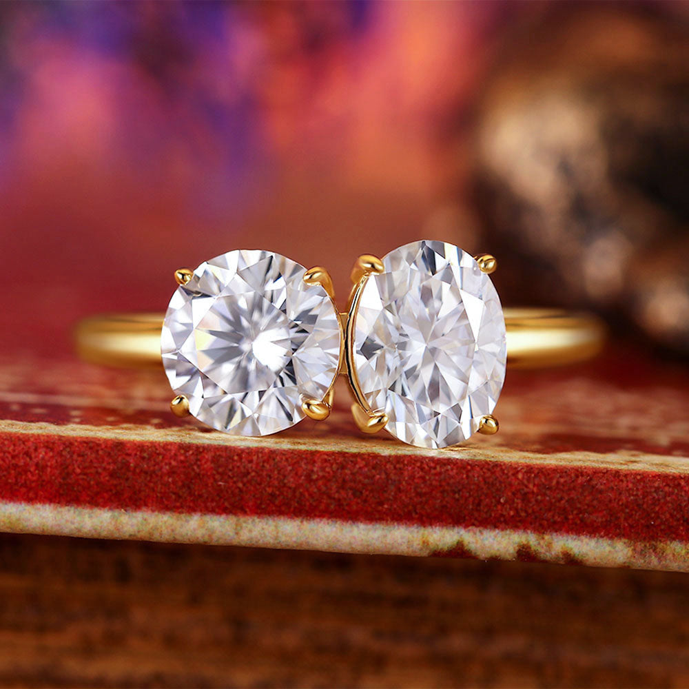 Toi Et Moi 1.33 ct Oval Moissanite & 1.2 ct Round Engagement Ring