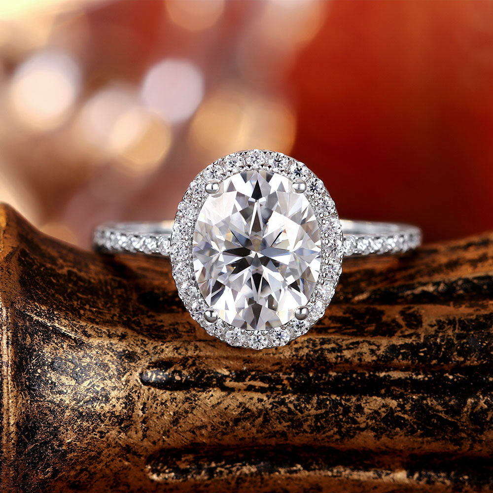 2.78 ct Oval Cut Moissanite Halo Engagement Ring
