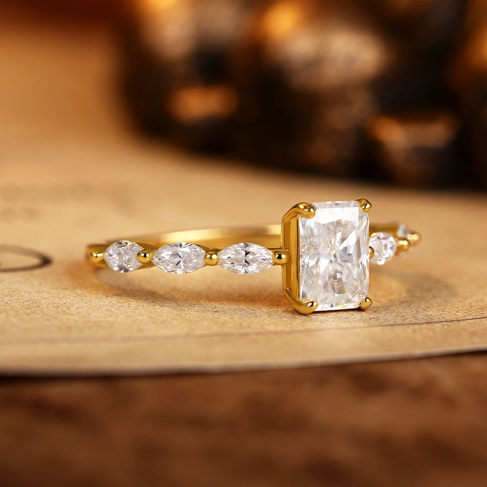 1.1 ct Radiant Moissanite Engagement Ring With Marquise Moissanite Accents