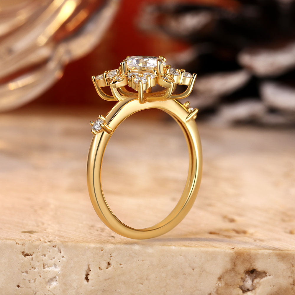 Snowflake Cluster Engagement Ring With Round Moissanite