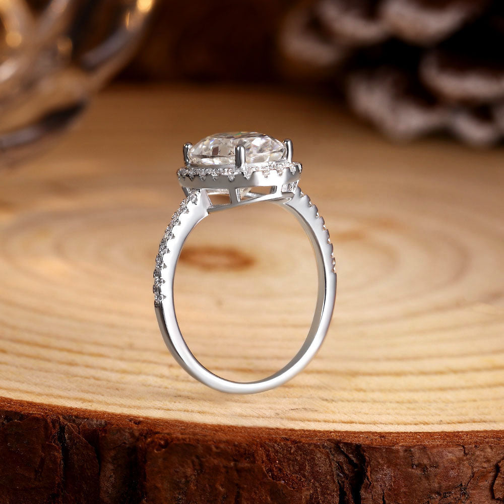 Oval Cut Moissanite Halo Engagement Ring