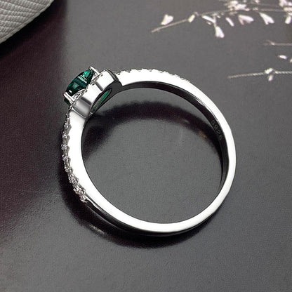 Heart Lab Emerald Halo Engagement Ring with Moissanite Side Stones