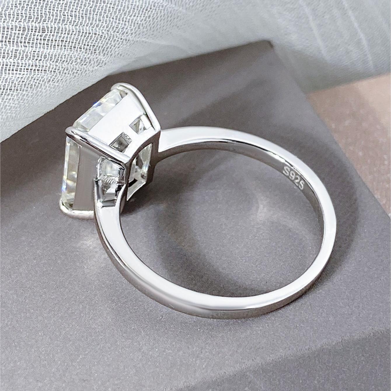 Emerald Cut Moissanite Solitaire Engagement Ring