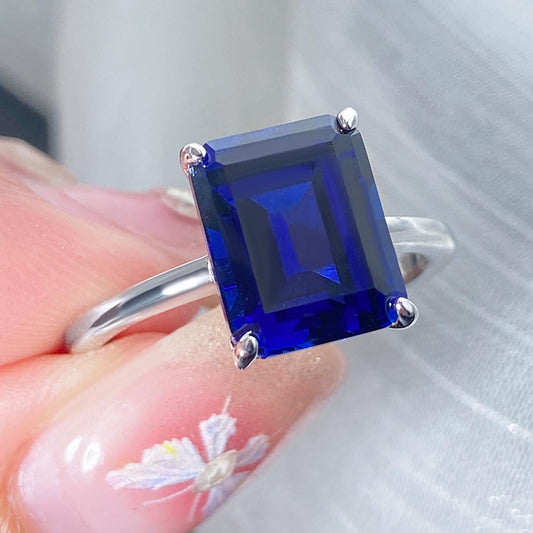 Emerald Cut Lab Sapphire Solitaire Engagement Ring
