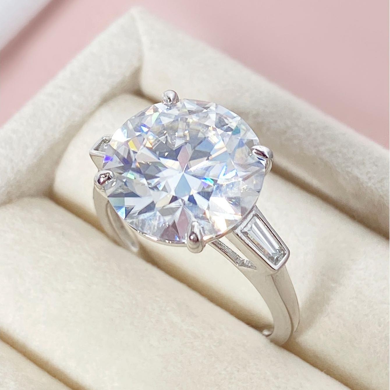 Round Moissanite Three Stone Engagement Ring