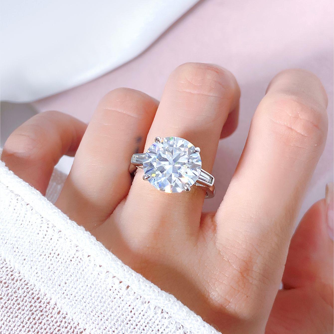 Round Moissanite Three Stone Engagement Ring