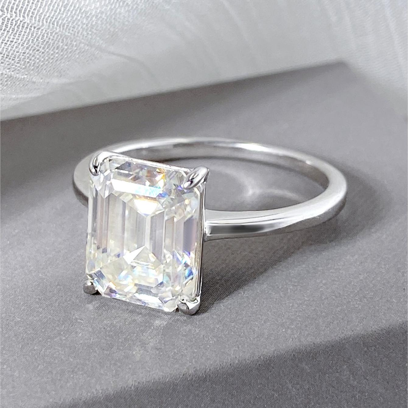Emerald Cut Moissanite Solitaire Engagement Ring