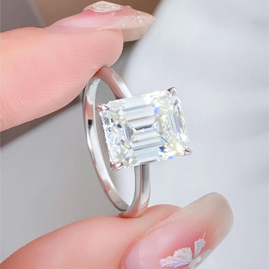 Emerald Cut Moissanite Solitaire Engagement Ring