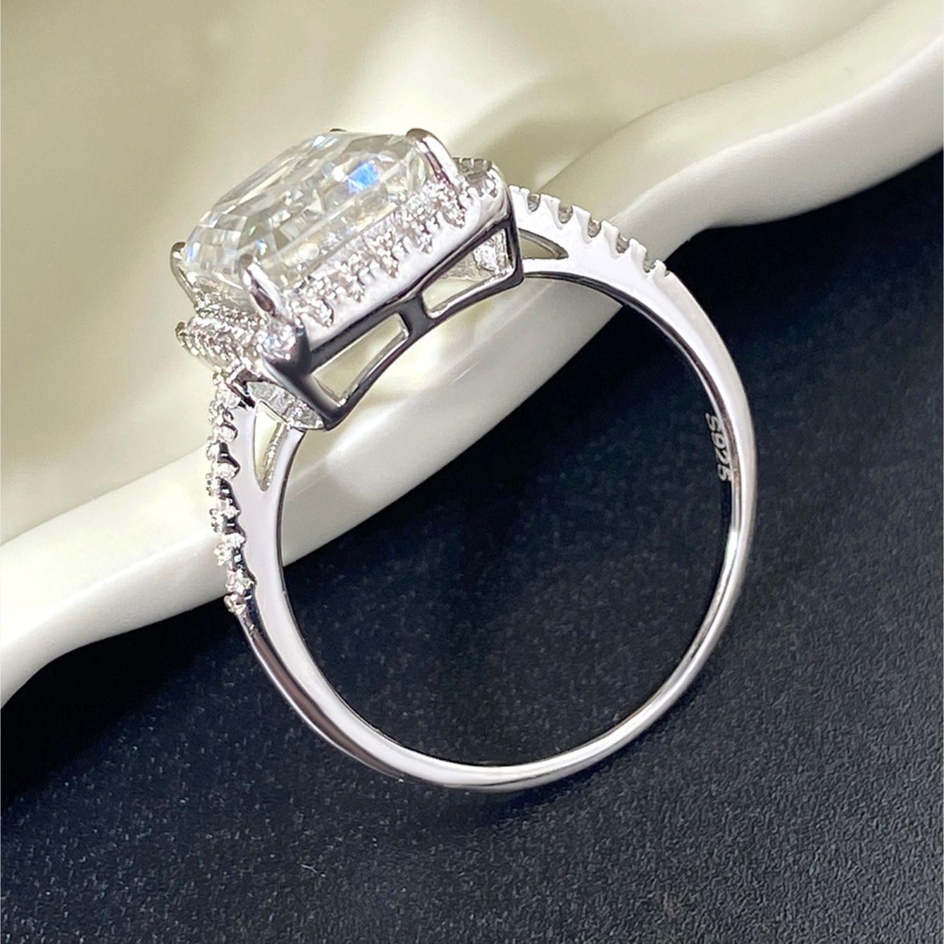 3.8 ct Emerald Cut Moissanite Halo Engagement Ring