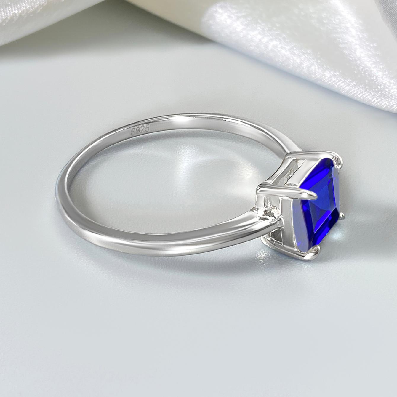 Asscher Lab Sapphire Solitaire Engagement Ring