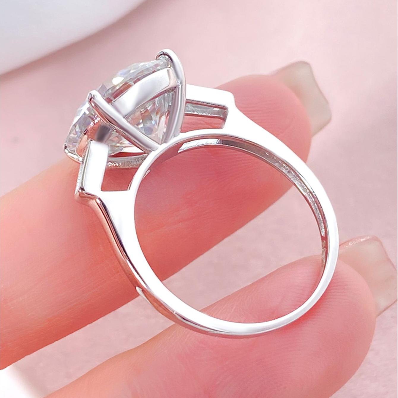 Round Moissanite Three Stone Engagement Ring