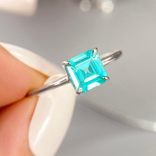 Asscher Lab Paraiba Solitaire Engagement Ring