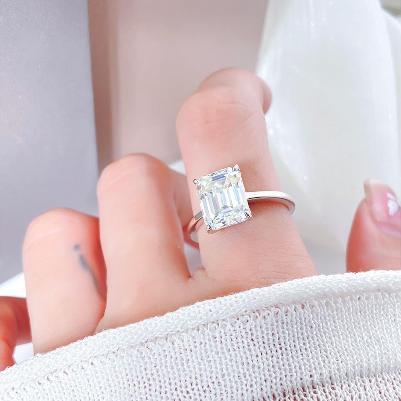 3.8 ct Emerald Cut Moissanite Solitaire Engagement Ring