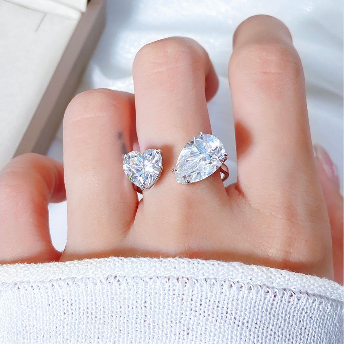 Pear and Heart Moissanite Toi et Moi Engagement Ring