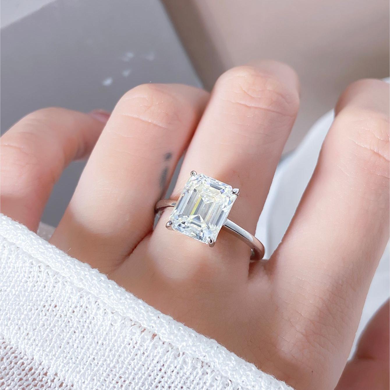 Emerald Cut Moissanite Solitaire Engagement Ring