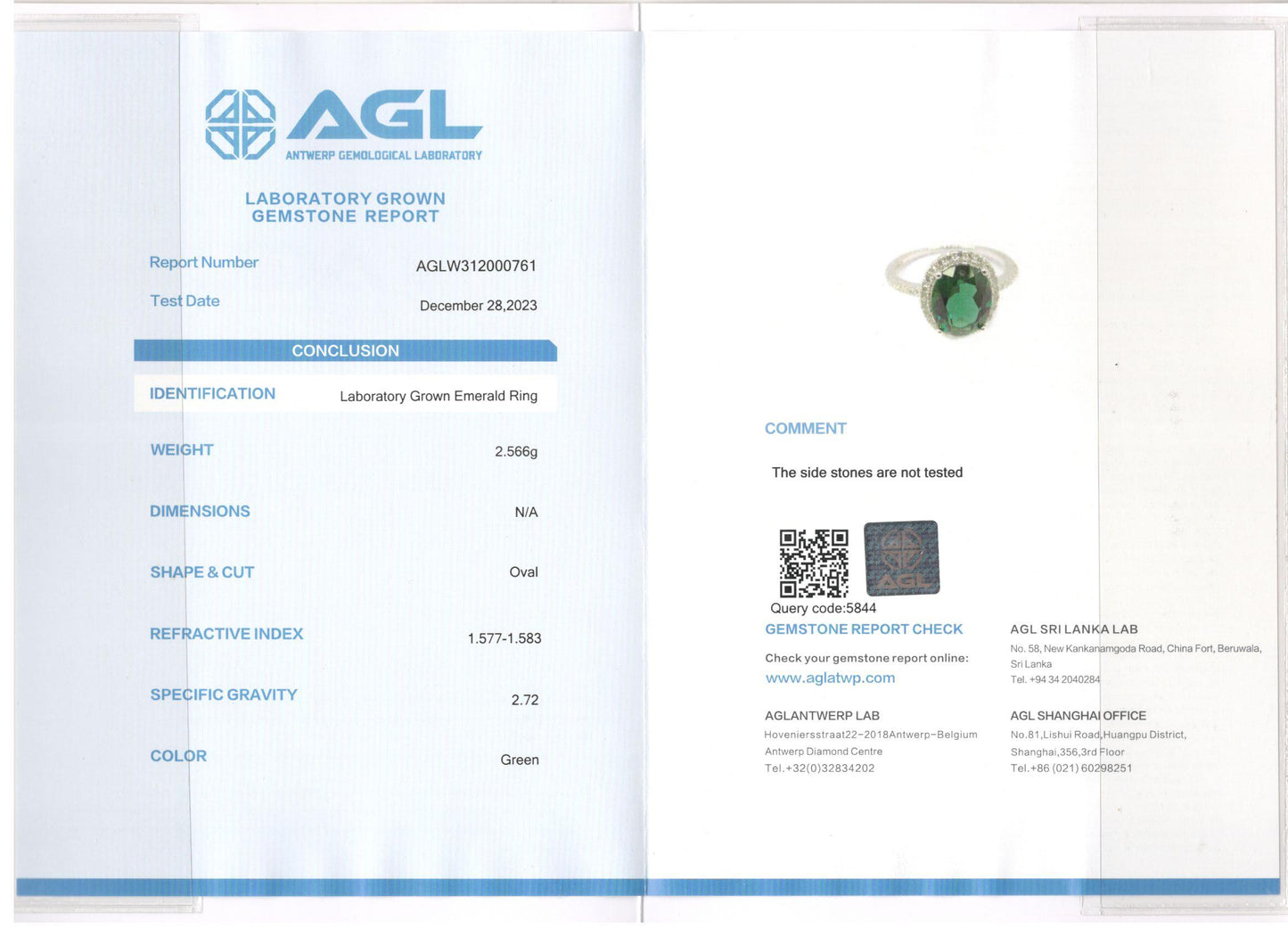 Certificado de piedras preciosas de AGL
