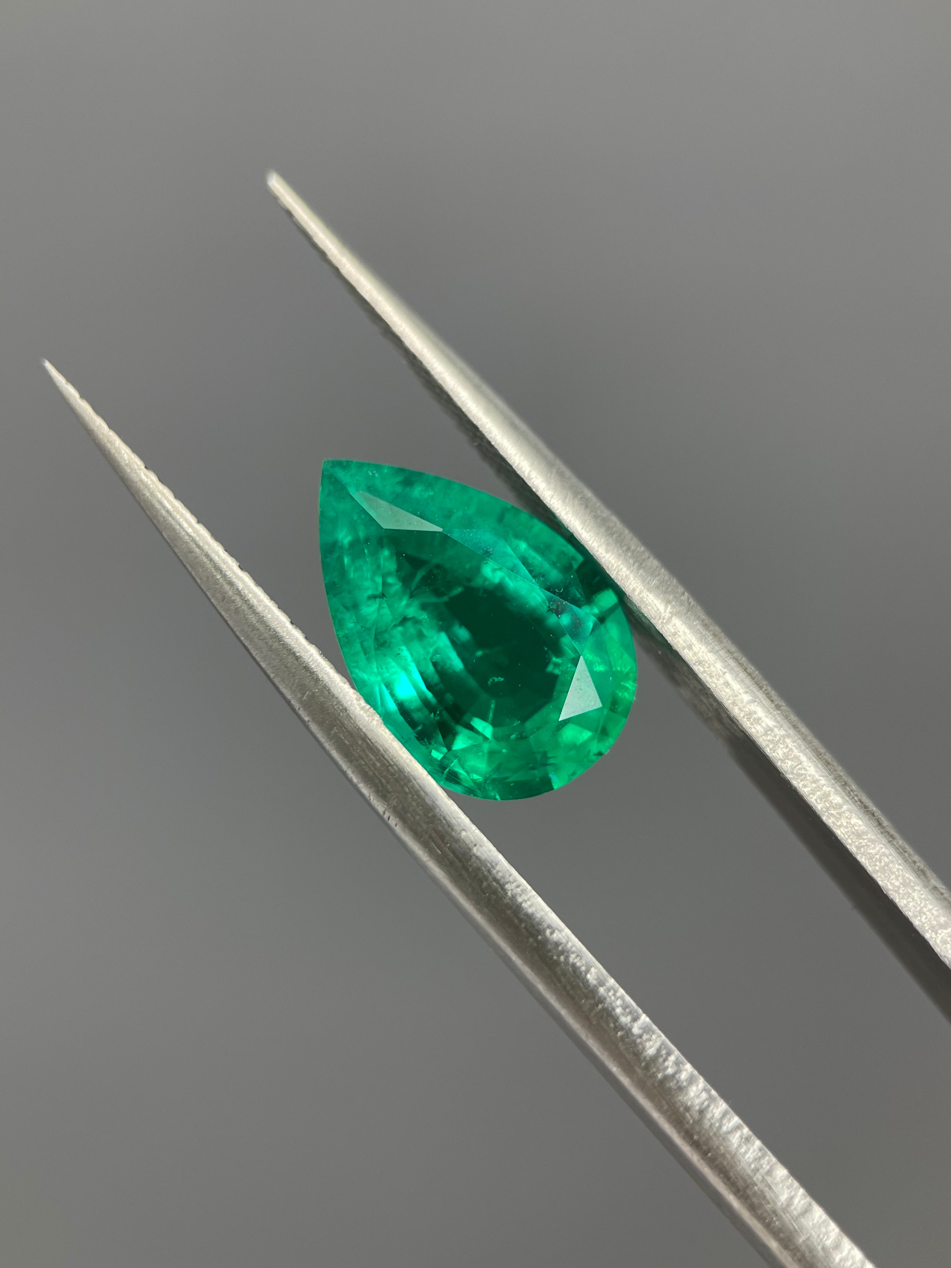 3.55 ct Pear Cut Lab Emerald Gemstone