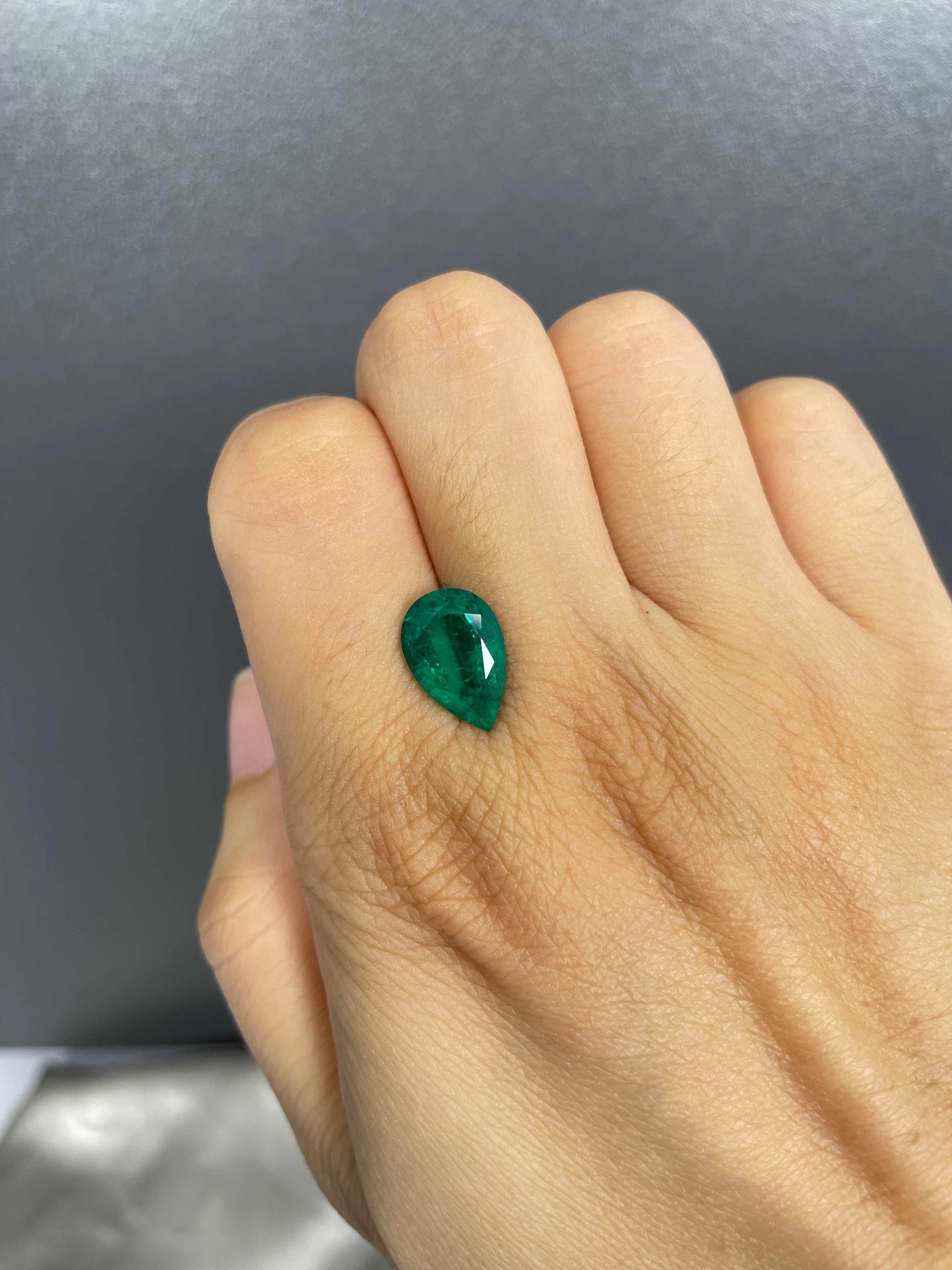 3.55 ct Pear Cut Lab Emerald Gemstone