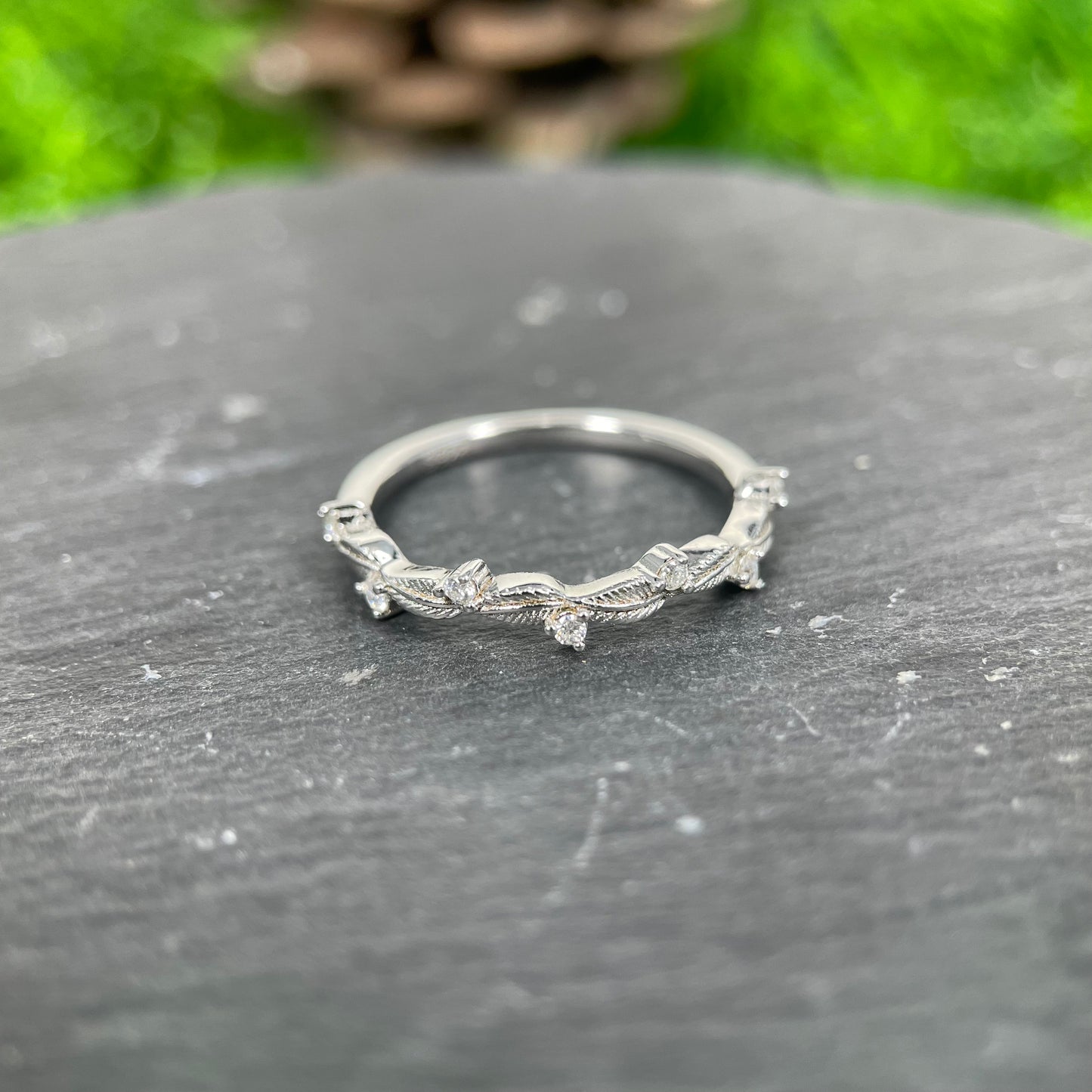 [Buy 1 Get 1 Free]6*8mm Unique Twig Pear Moss Agate Engagement Ring  Leaf Nature Inspired Wedding Ring  Bridal Set