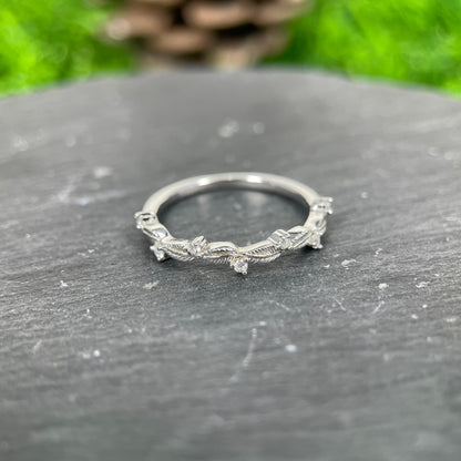 [Buy 1 Get 1 Free]6*8mm Unique Twig Pear Moss Agate Engagement Ring  Leaf Nature Inspired Wedding Ring  Bridal Set
