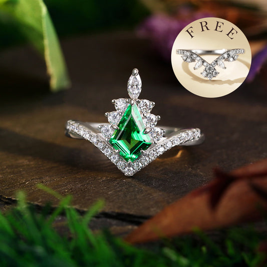 Anillo de compromiso con halo de esmeraldas de laboratorio ovaladas de 1 ct