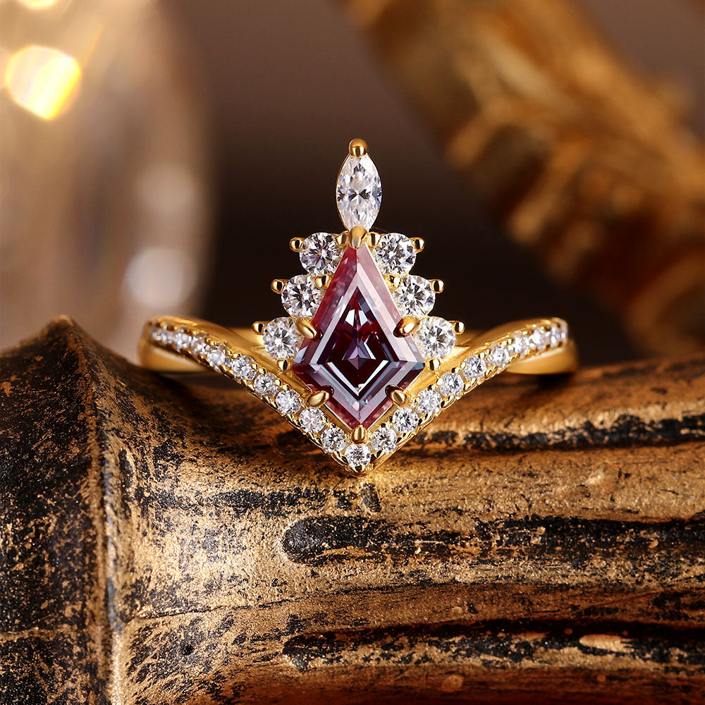 1.35 ct Kite Cut Lab Alexandrite Accents Engagement Ring