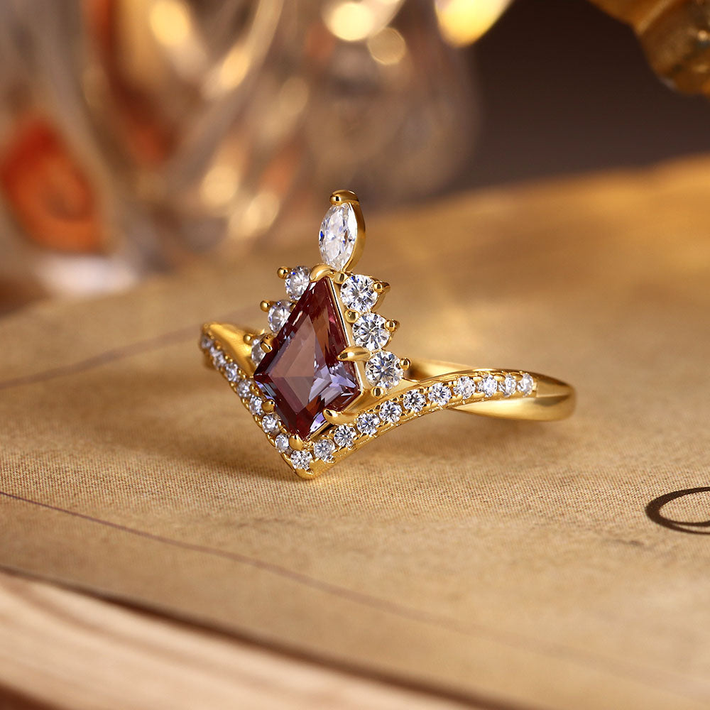 1.35 ct Kite Cut Lab Alexandrite Accents Engagement Ring