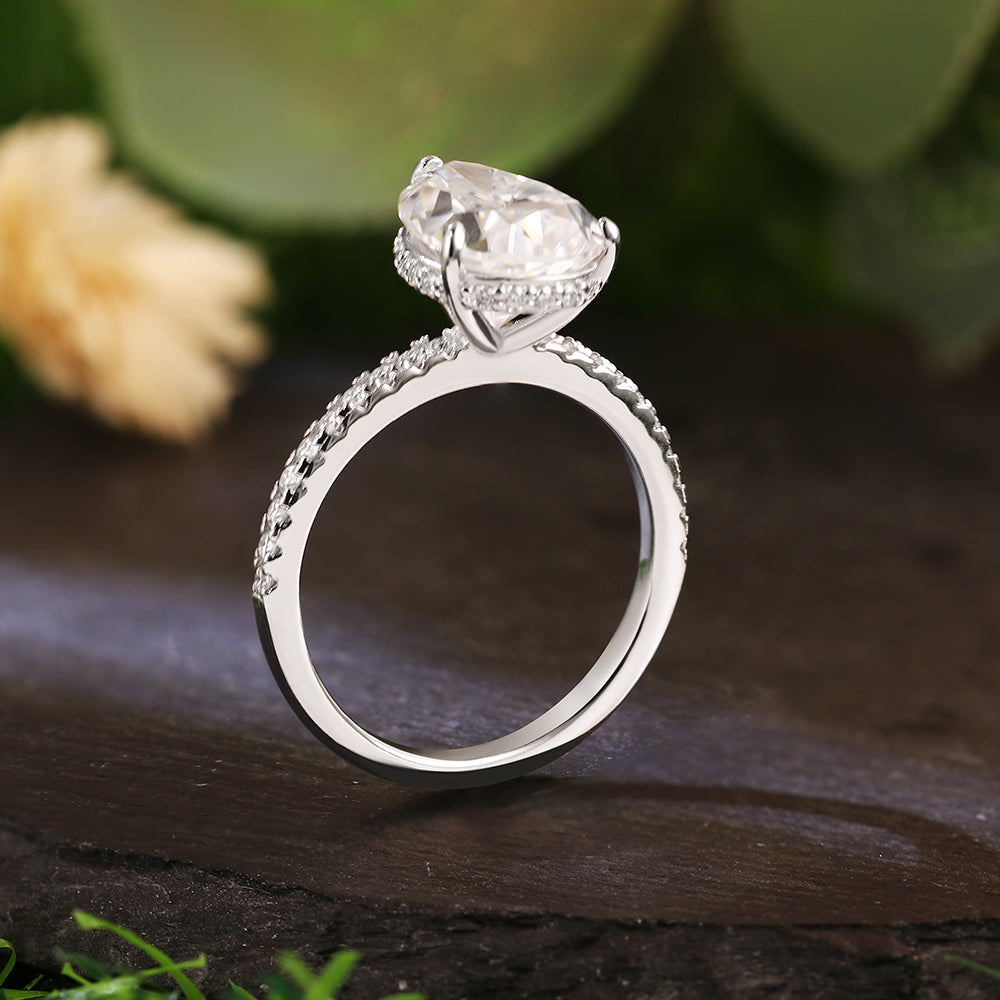 2.51 Ct Pear Cut Hidden Halo Engagement Ring with Pave Band