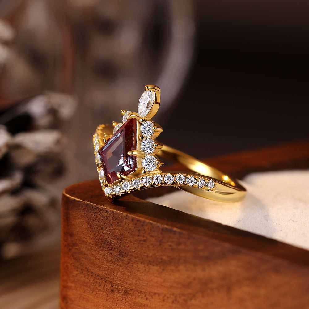 1.35 ct Kite Cut Lab Alexandrite Accents Engagement Ring