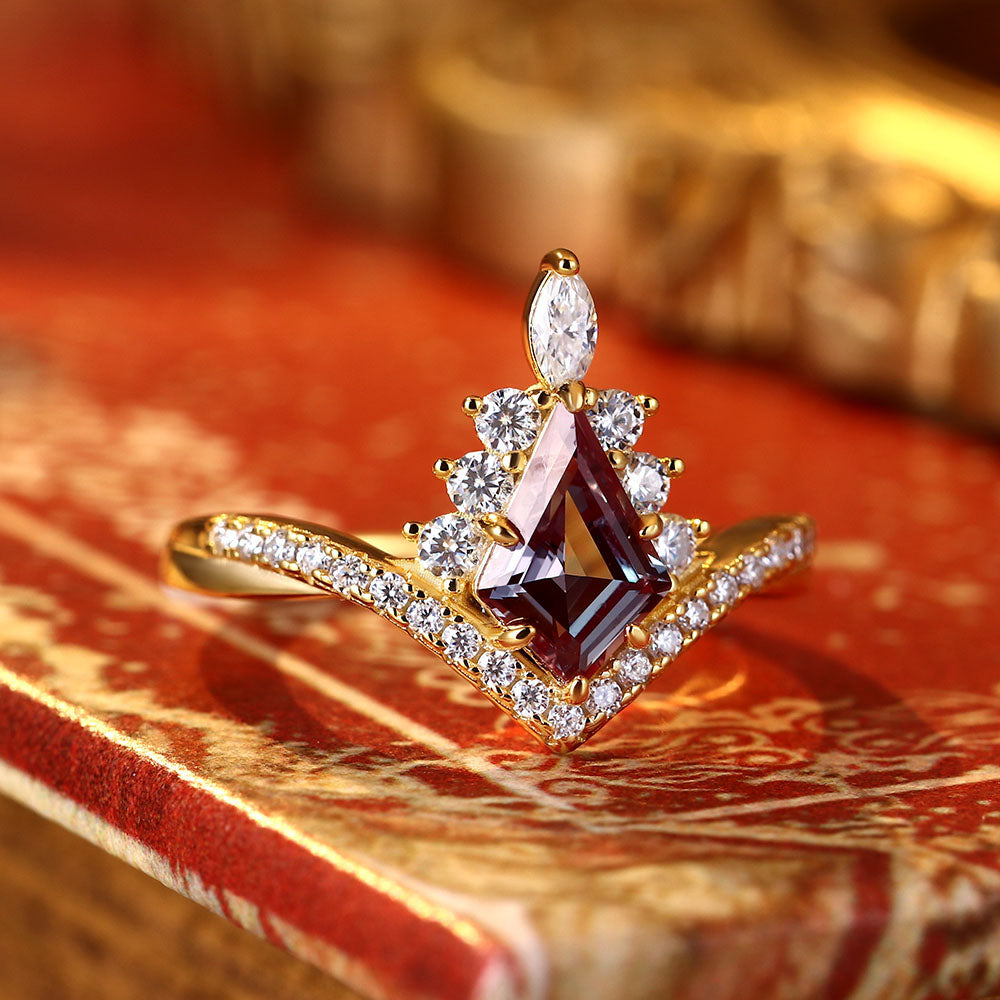 1.35 ct Kite Cut Lab Alexandrite Accents Engagement Ring