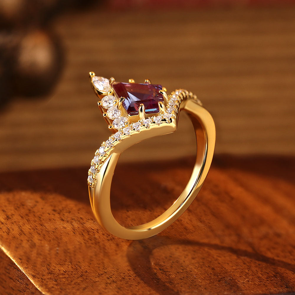 1.35 ct Kite Cut Lab Alexandrite Accents Engagement Ring