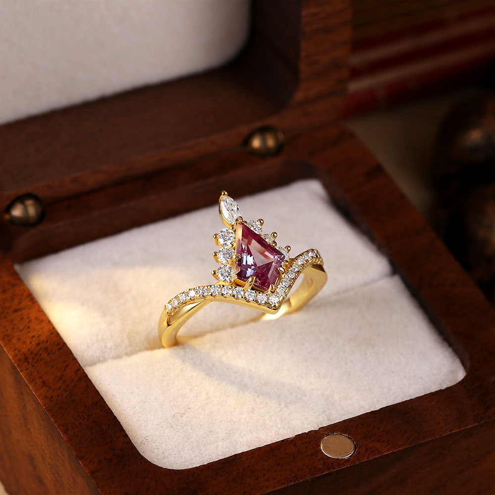 1.35 ct Kite Cut Lab Alexandrite Accents Engagement Ring