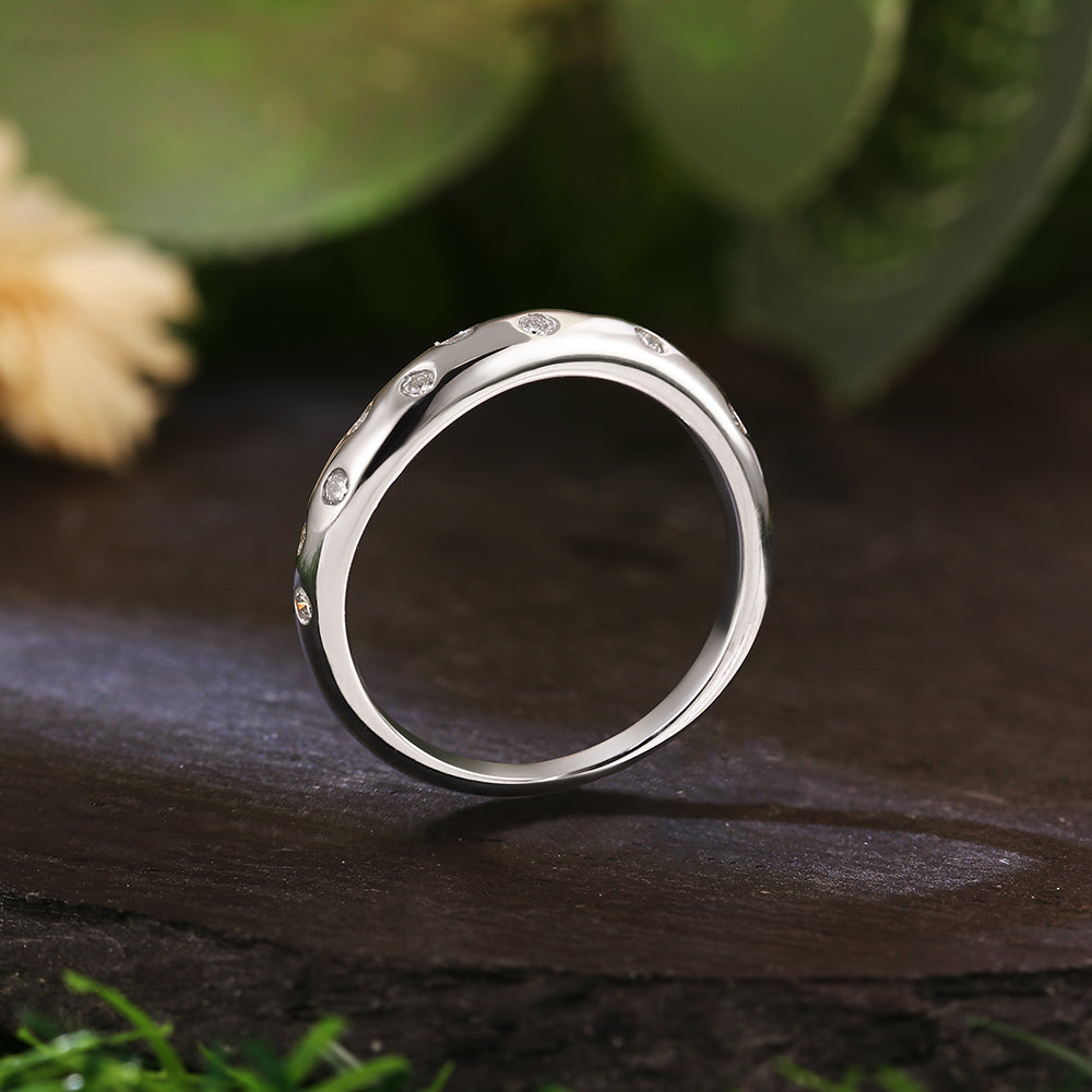 Contoured Wave Band with Round Cut Moissanite Accents Modern Elegant Engagement Band