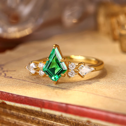Anillo de compromiso con halo de esmeraldas de laboratorio ovaladas de 1 ct
