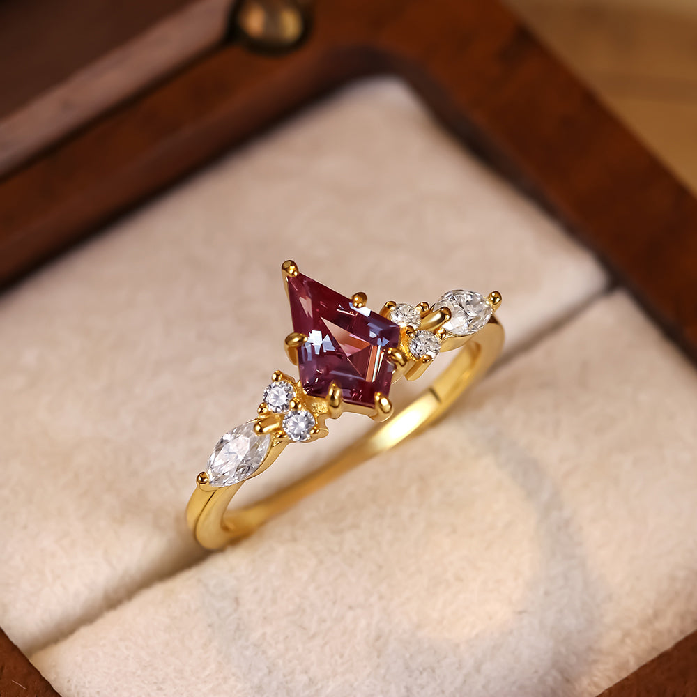 1.28 ct Kite Cut Lab Alexandrite Cluster Engagement Ring