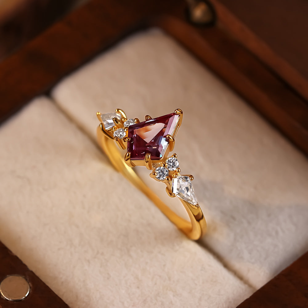 1.24 ct Kite Cut Lab Alexandrite Cluster Engagement Ring