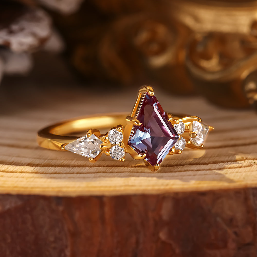 1.24 ct Kite Cut Lab Alexandrite Cluster Engagement Ring