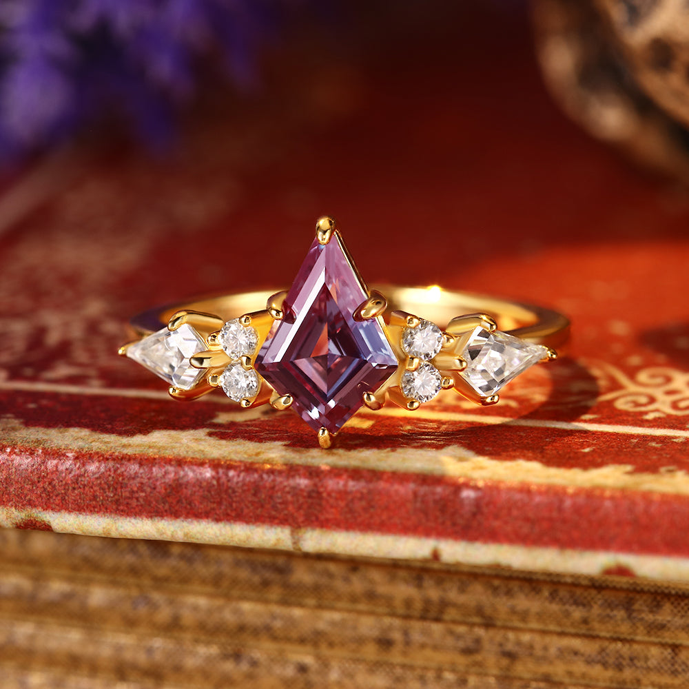 1.24 ct Kite Cut Lab Alexandrite Cluster Engagement Ring